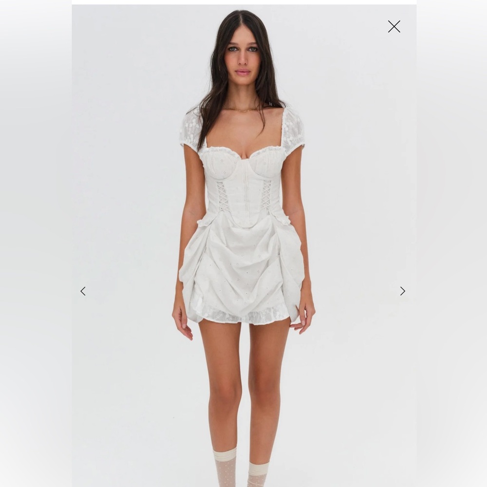 NWT.FOR LOVE & LEMONS. Square-Back White Eyelet Lace-Up Mini Dress